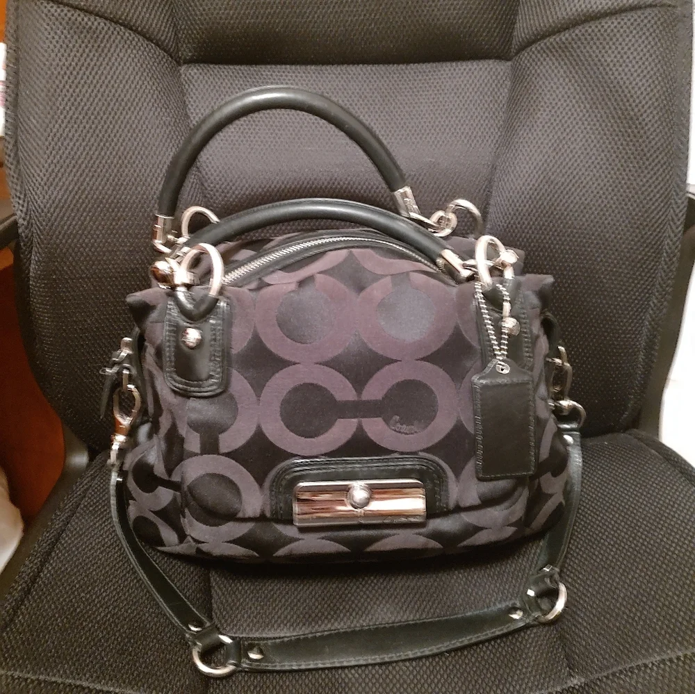 Coach Kristin OP Art Satchel In Black Signature C Canvas With Leather Trim